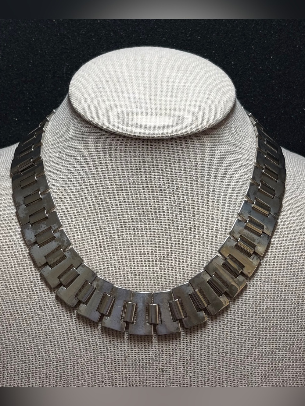 Vintage Silver Tone Geometric Modernist Statement Collar Necklace